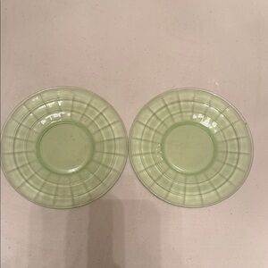 Elegant Green Depression Glass Plates (2) Glow!!!